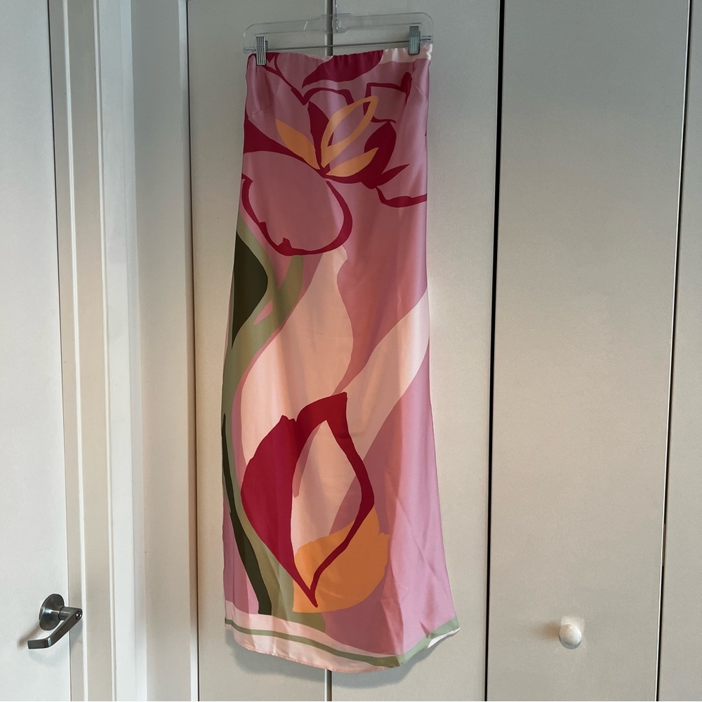 Abercrombie long satin bandeau strapless pink dress